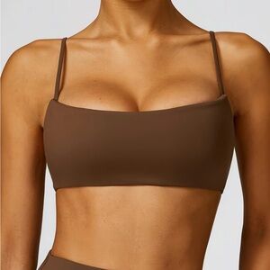 Solid Spaghetti Strapless Backless Brown Sports Bra